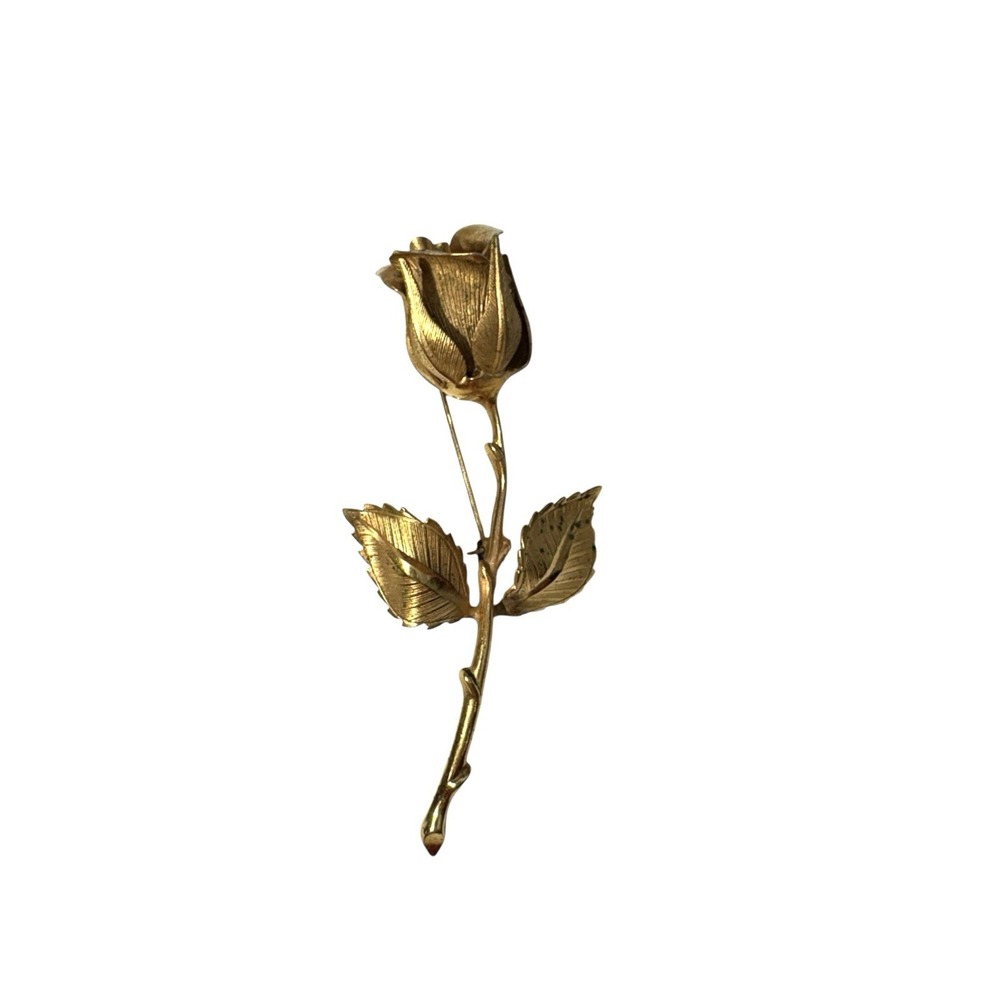 Vintage Giovanni Gold Tone Stemmed Elegant Rose Flower Valentines Brooch Pin